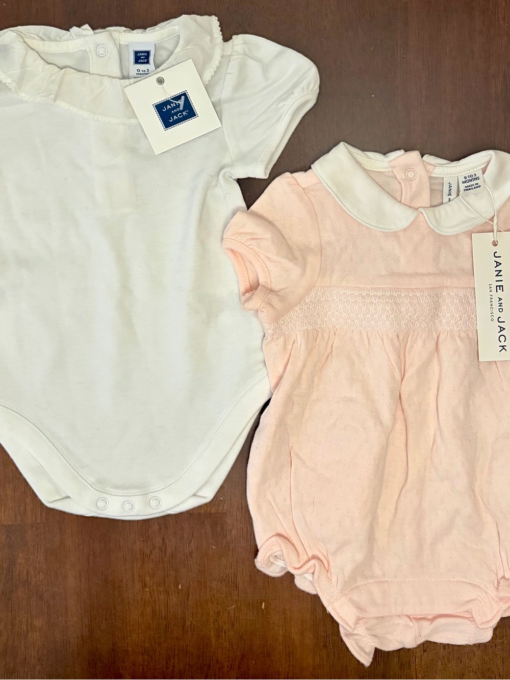 Janie and Jack Elegant White & Soft Baby Pink Onesies